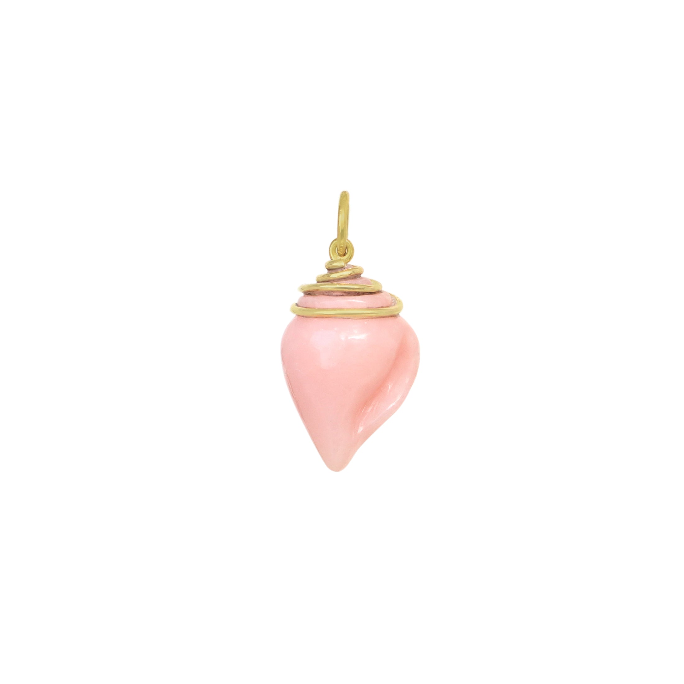 Natural Crystal Carving Shell and Pink Opal Carving Shel 18K gold charm on-hand view - NFJSD-1386