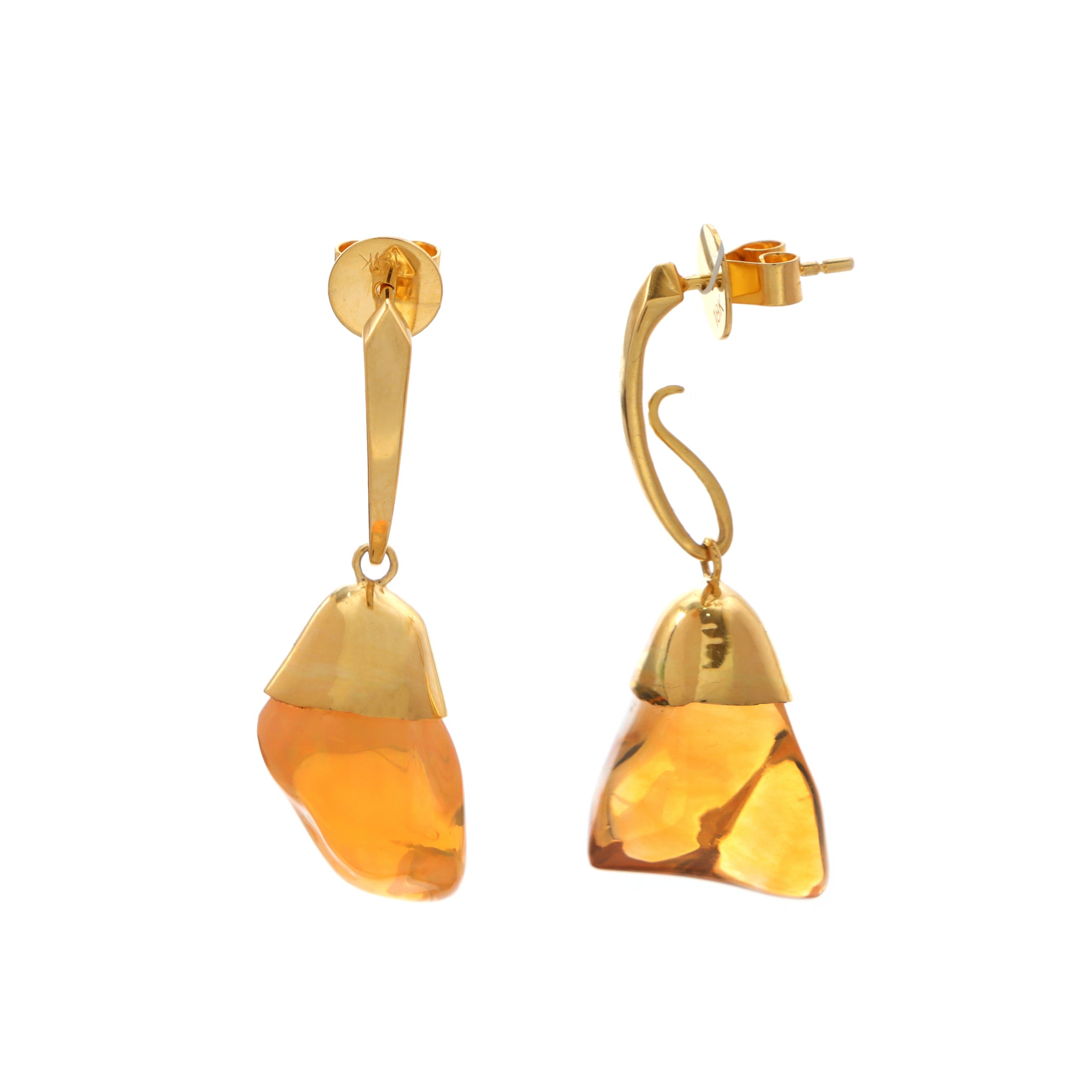 Natural Fire Opal 18K gold earrings top view - NFJSD-1474