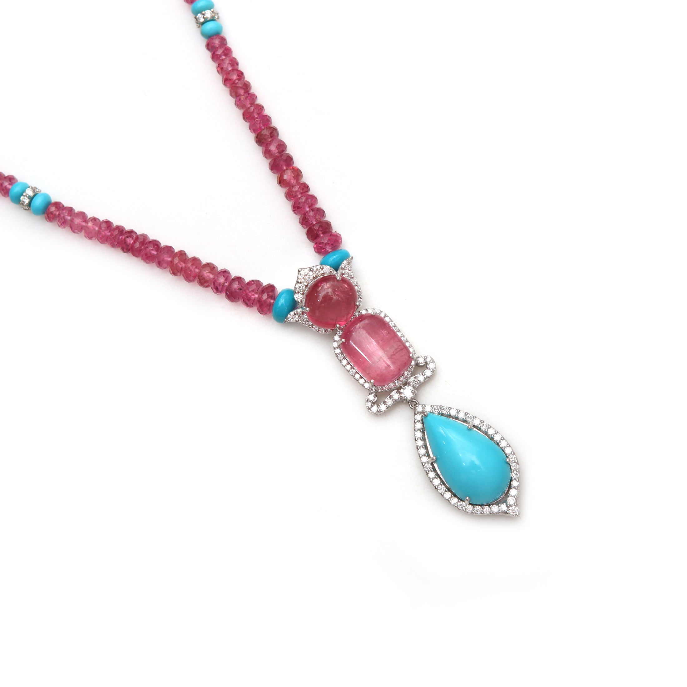 Natural Turquoise and Tourmaline 18K gold necklace top view - NFJSD-1960