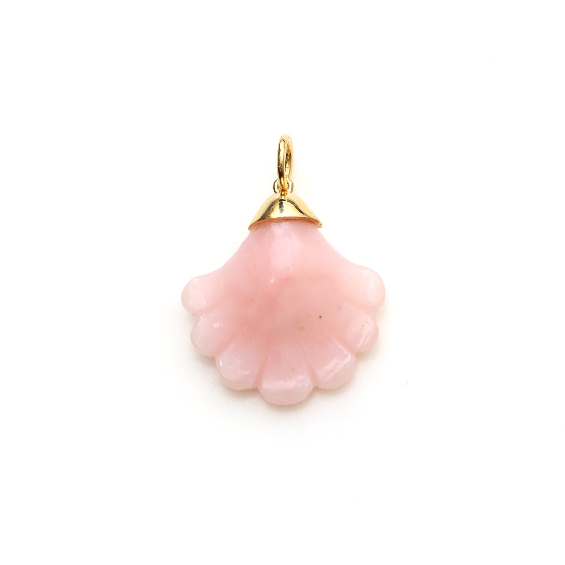 Natural Pink Opal Carving Leaf 14K gold charm back view - NFJSD-1333