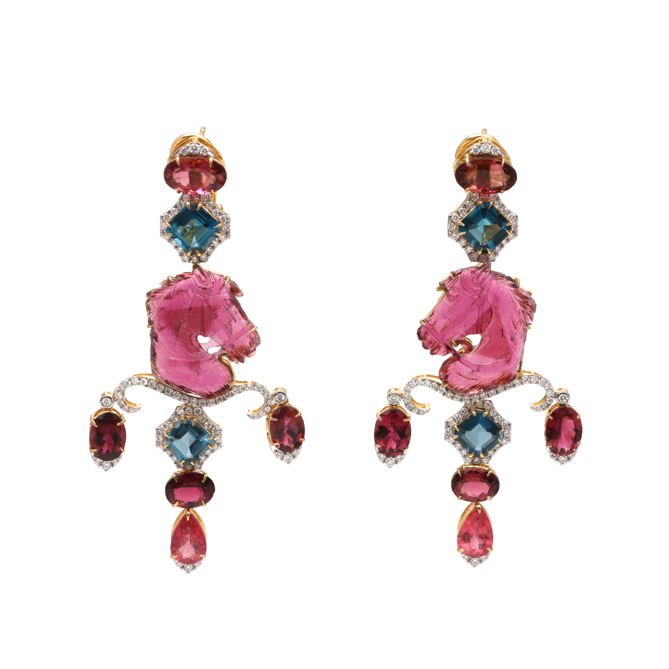 Natural Tourmaline and LBT 18K gold earrings back view - NFJSD-1705