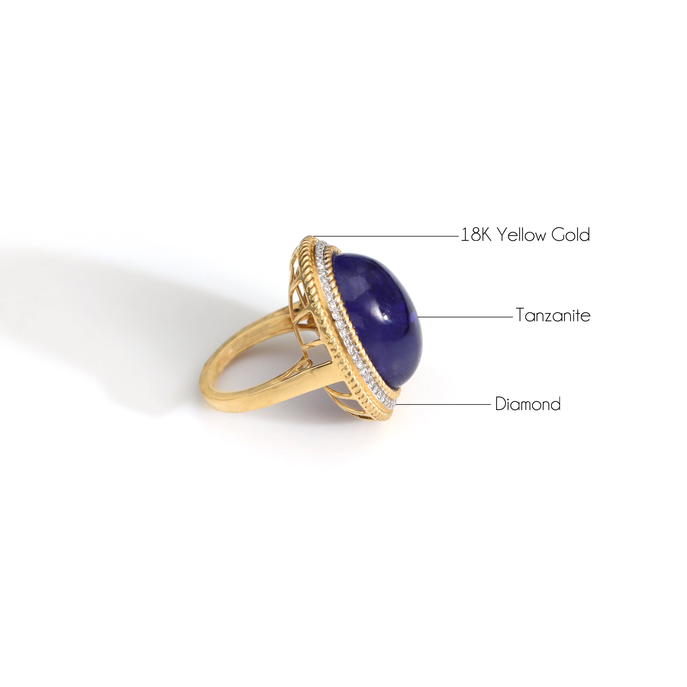 Natural Tanzanite 18K gold ring close-up detail - NFJSD-1532