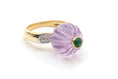 Load image into Gallery viewer, Natural Amethyst Carving and Emerald Round Cabs 14K gold ring front view - NFJSD-1012
