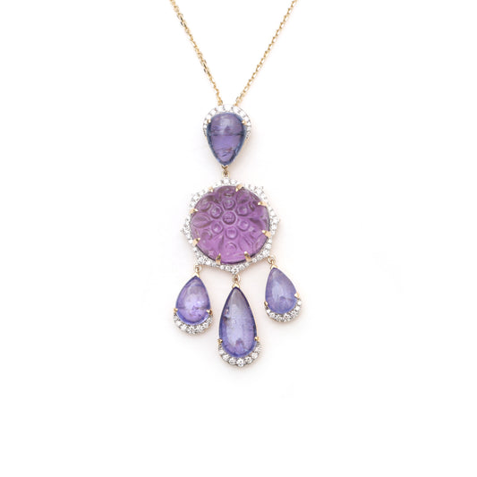 Natural Amethyst and Tanzanite 18K gold pendant front view - NFJSD-1828