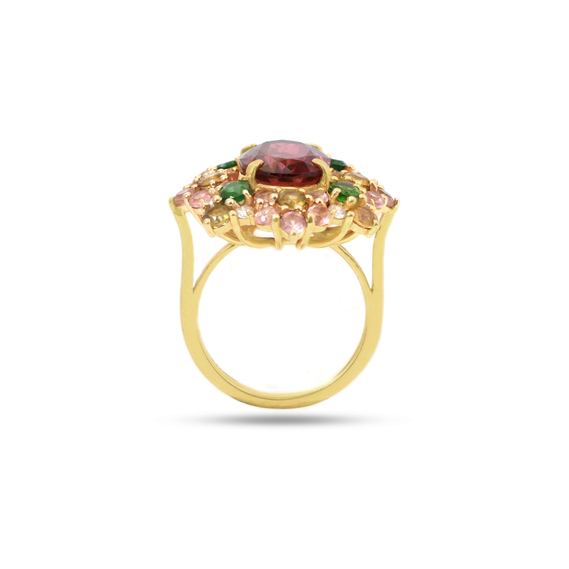 Natural Tourmaline mix Cut and Citrin Cut 14K gold ring back view - NFJSD-1274