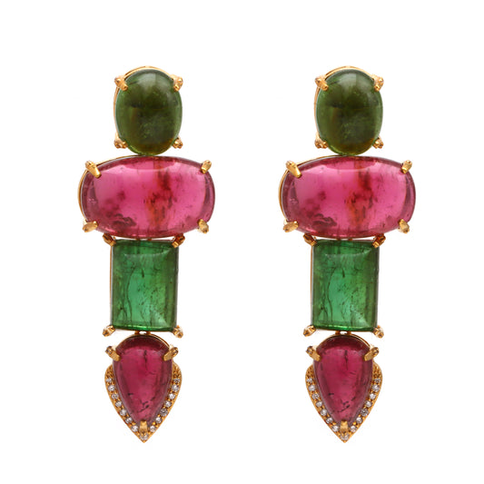 Natural Mix Tourmaline 18K gold earrings front view - NFJSD-1632