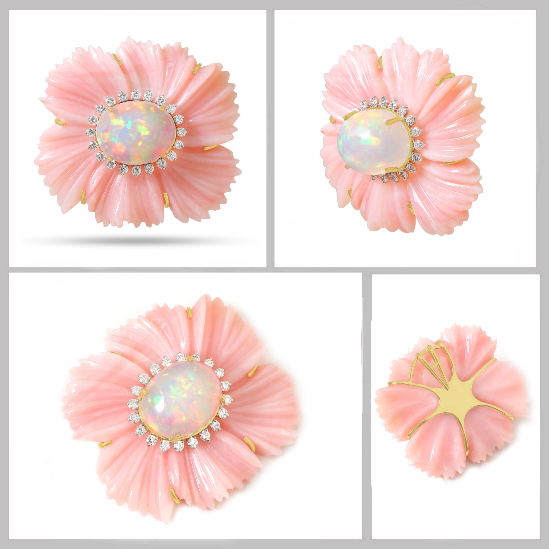 Natural Pink Opal and Ethiopian Opal 18K gold pendant side angle - NFJSD-1861