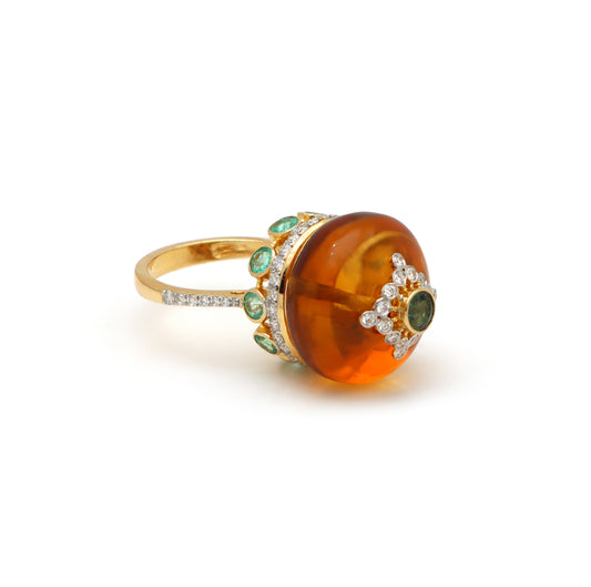 Natural Citrine and Emerald 18K gold ring front view - NFJSD-1592
