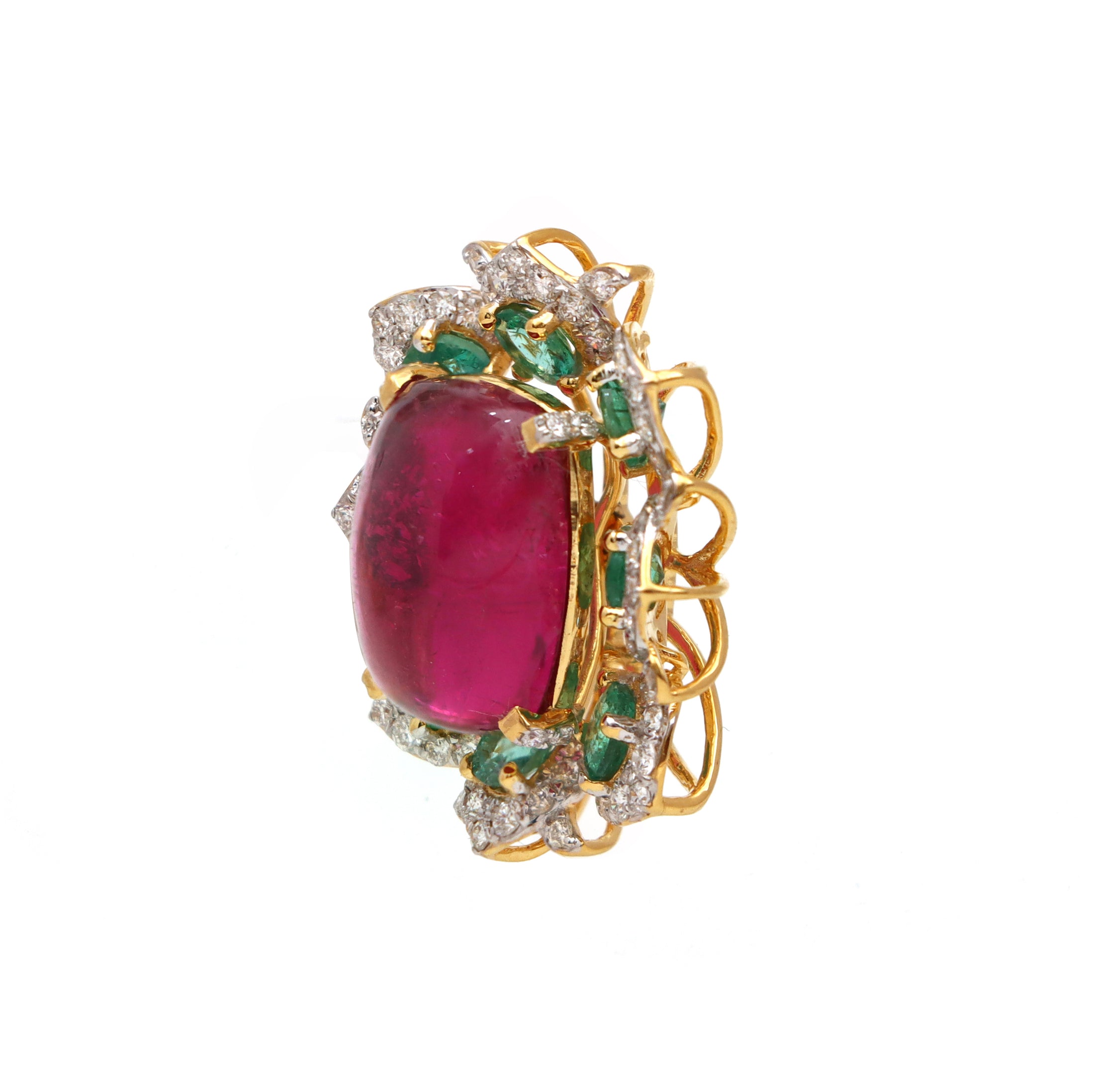 Natural Tourmaline and Emerald 18K gold pendant back view - NFJSD-1593