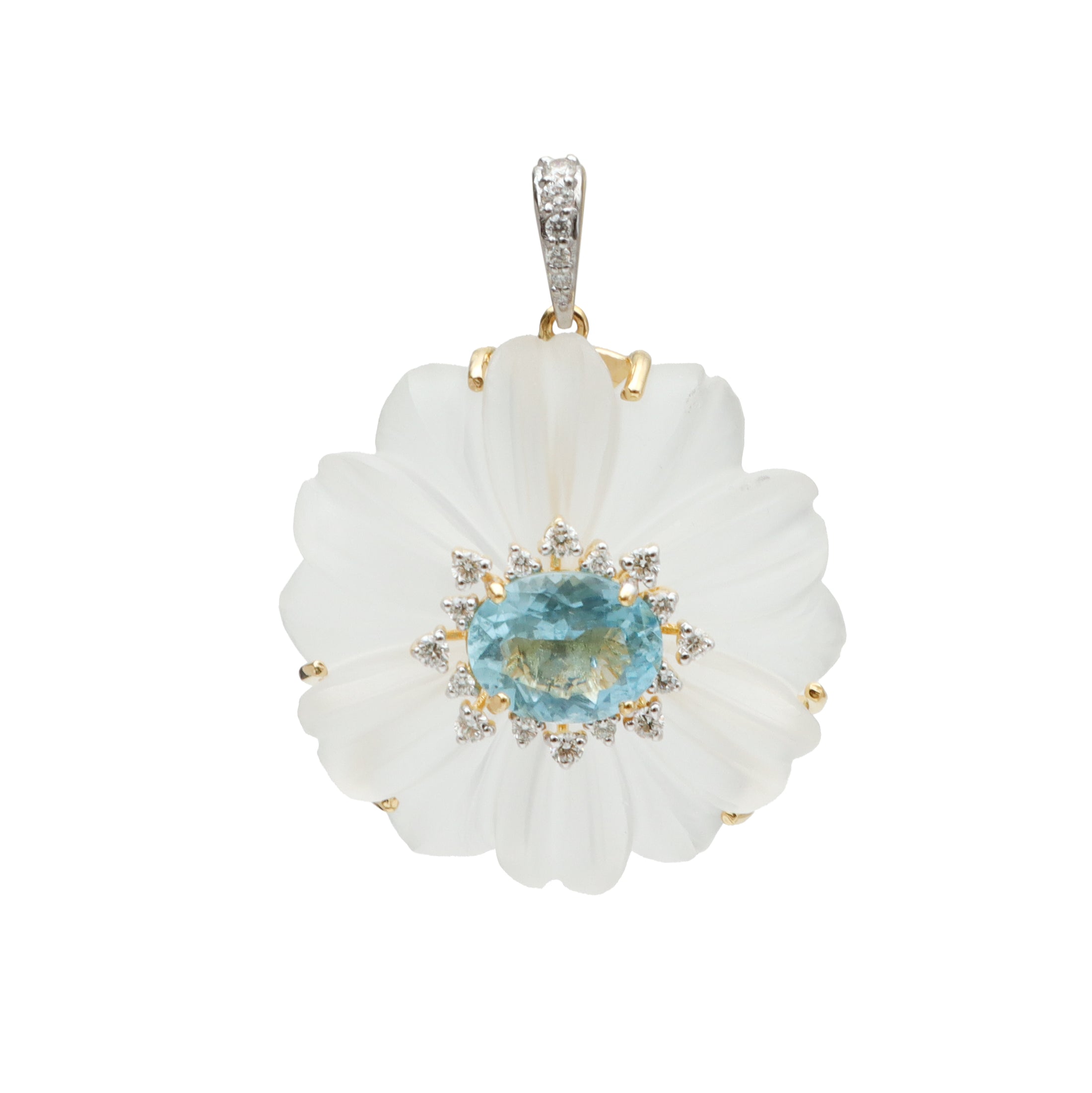 Natural Crystal Carving and Aqua 18K gold pendant front view - NFJSD-1712