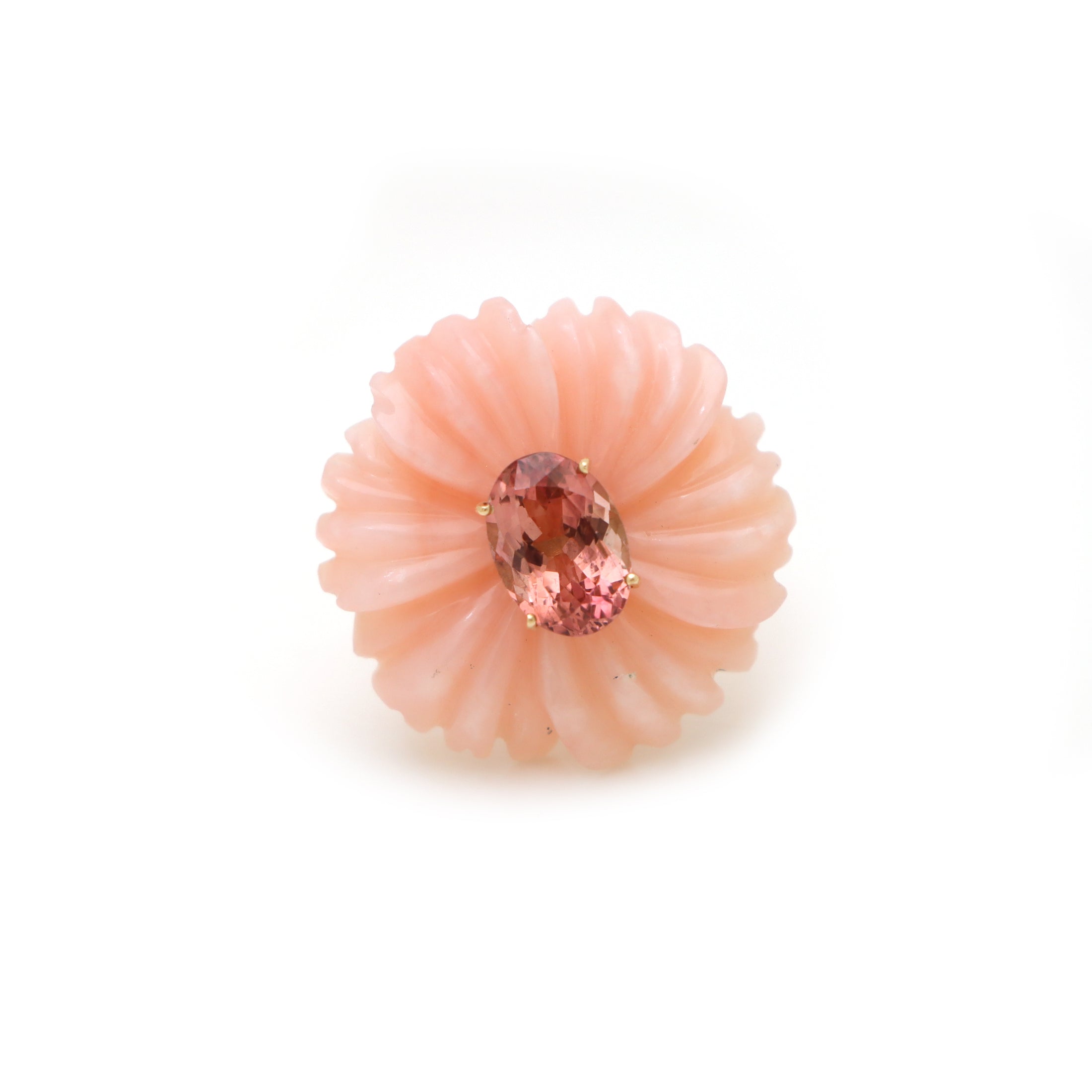 Natural Pink Opal and Pink Tourmaline 14K gold ring side angle - NFJSD-1568