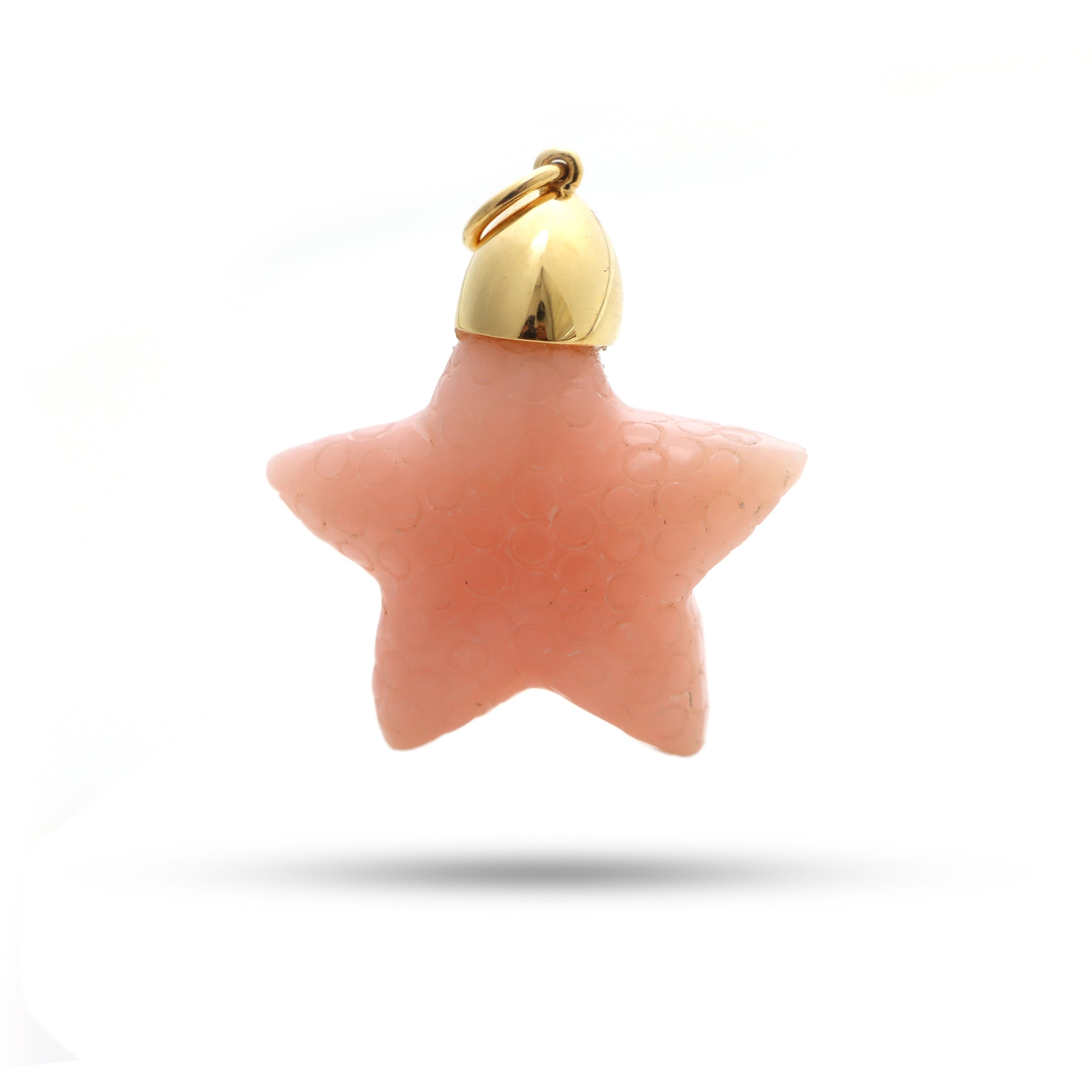 Natural Pink Opal Carving Star 14K gold charm back view - NFJSD-1338