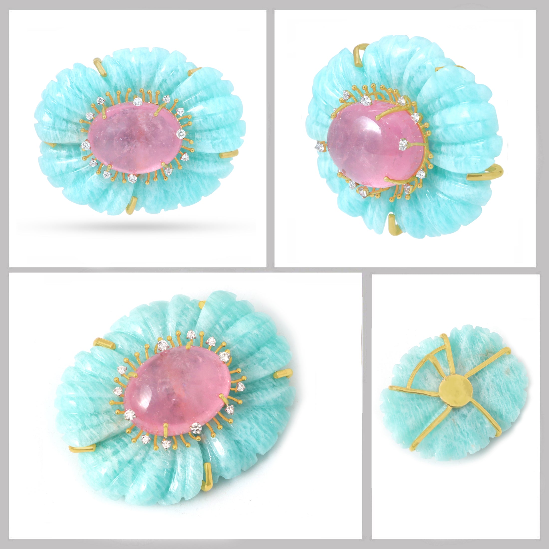 Natural Amazonite and Tourmaline 18K gold pendant side angle - NFJSD-1837