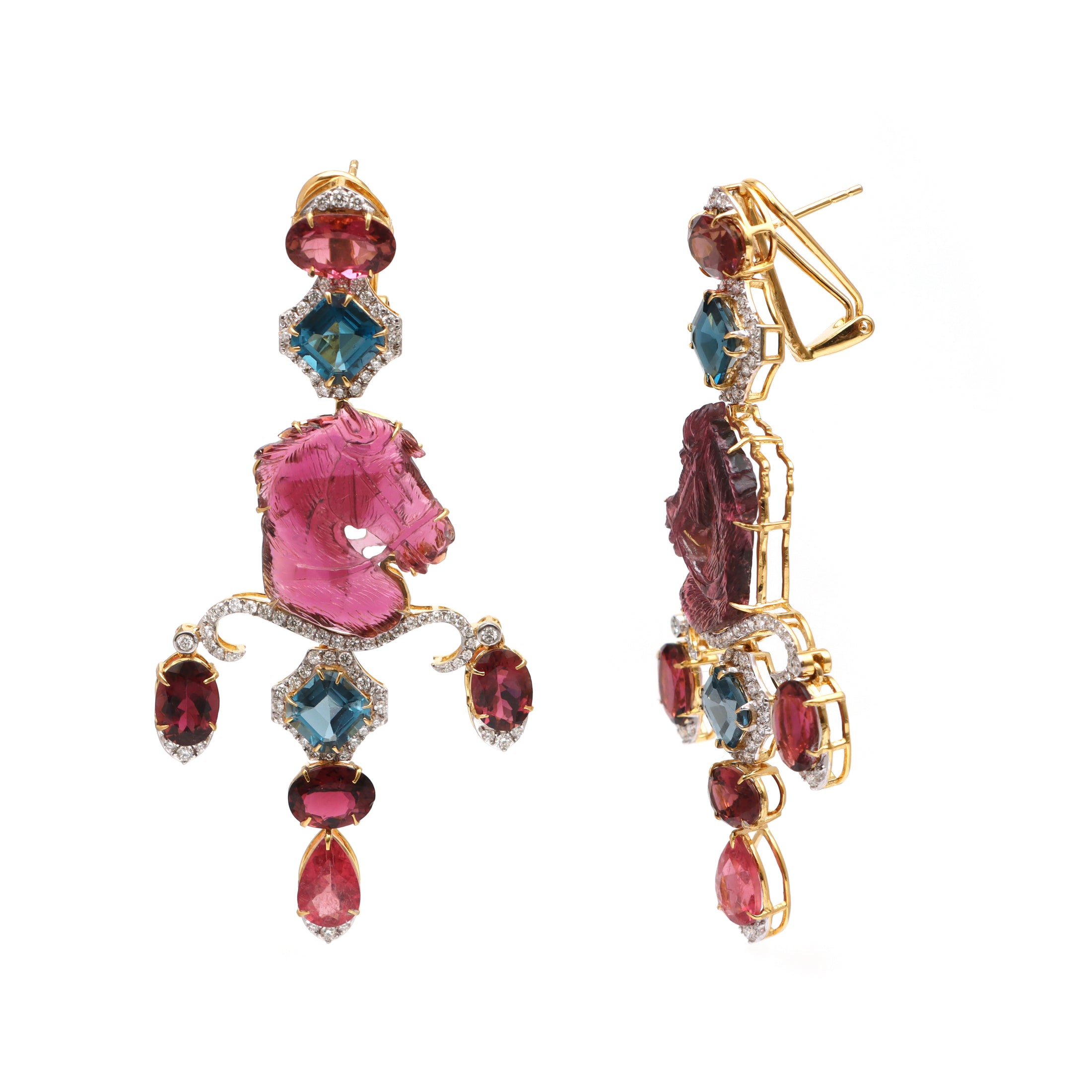 Natural Tourmaline and LBT 18K gold earrings side angle - NFJSD-1705