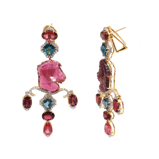 Natural Tourmaline and LBT 18K gold earrings side angle - NFJSD-1705