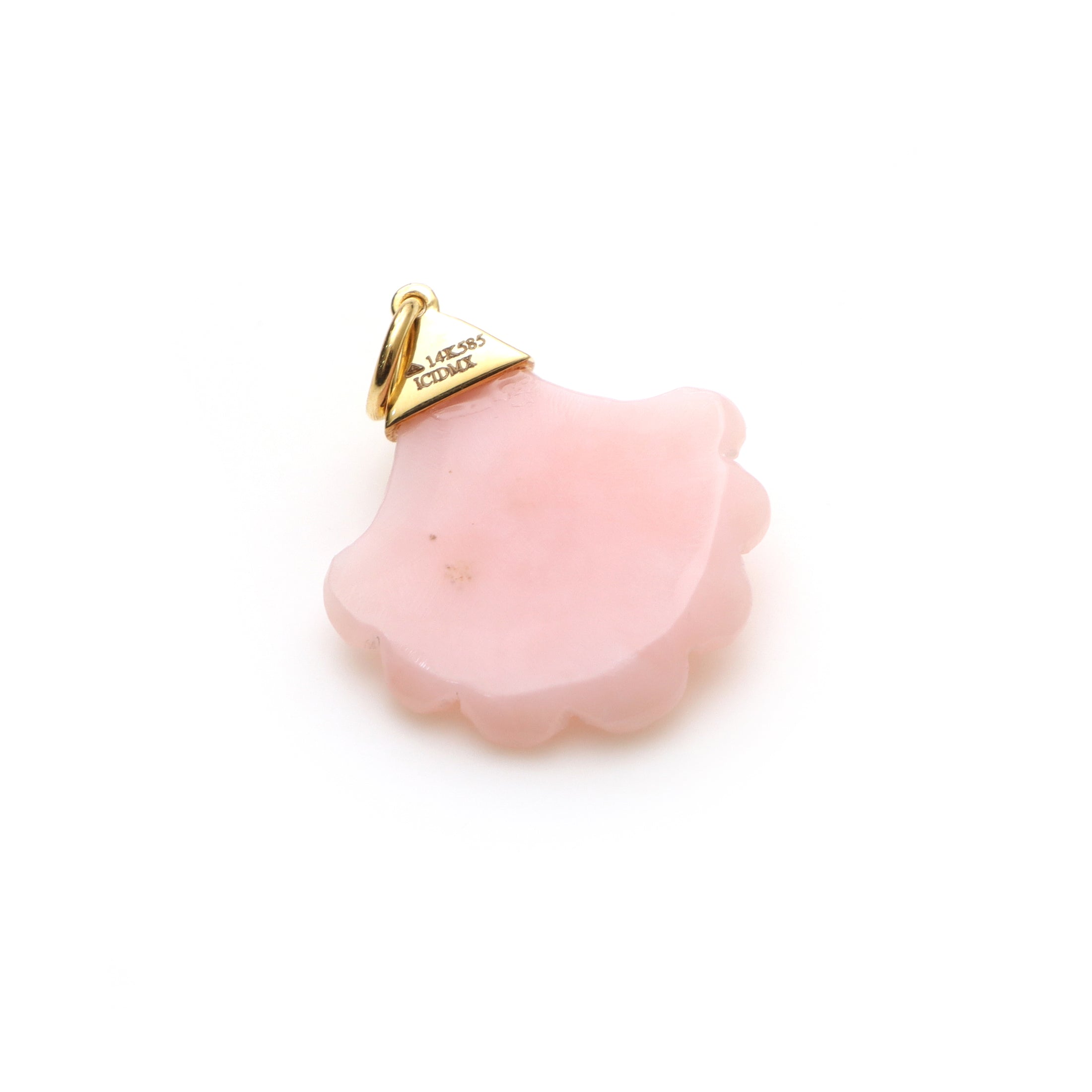 Natural Pink Opal Carving Leaf 14K gold charm side angle - NFJSD-1333