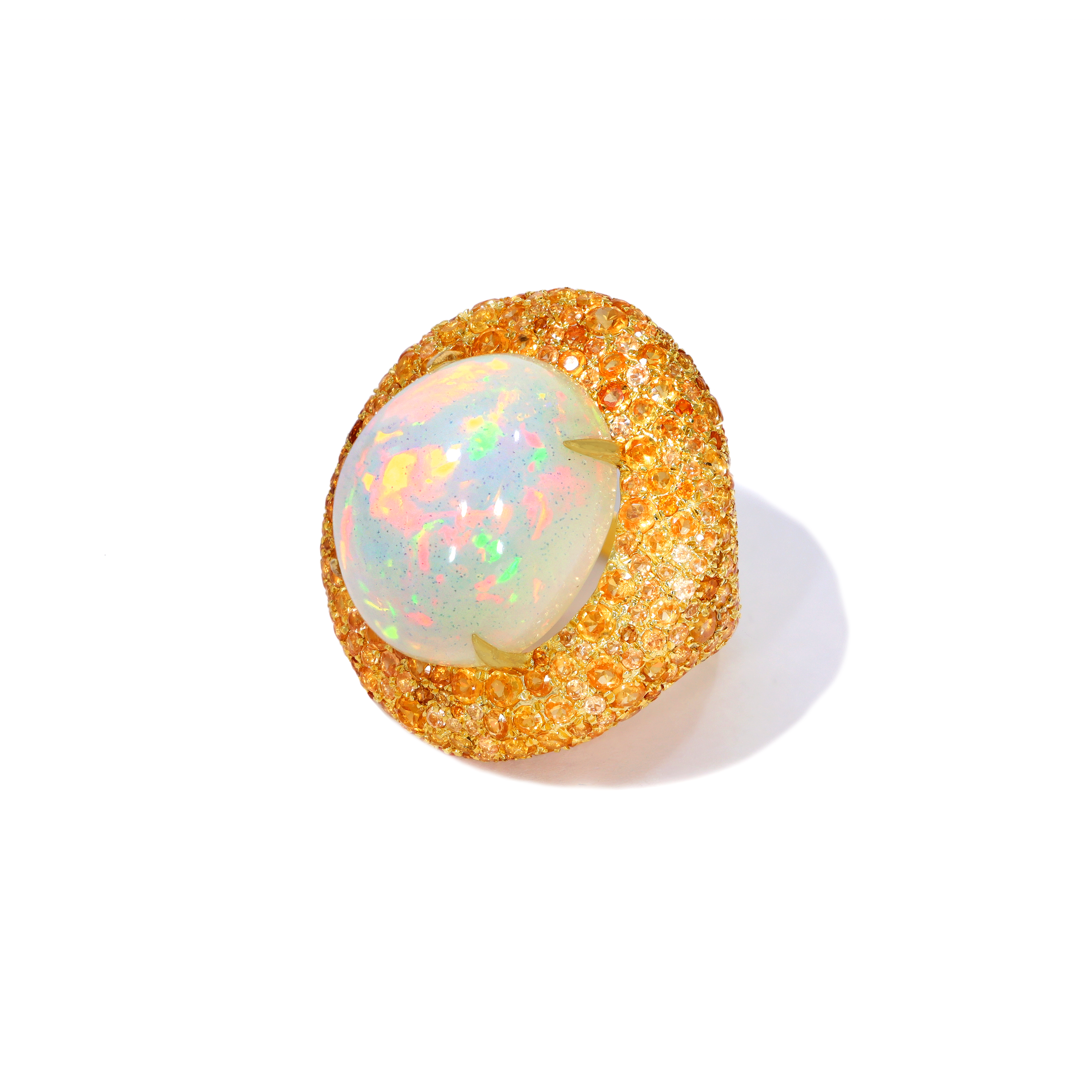 Natural Ethiopian Opal and Spessartite 14K gold ring side angle - NFJSD-1843