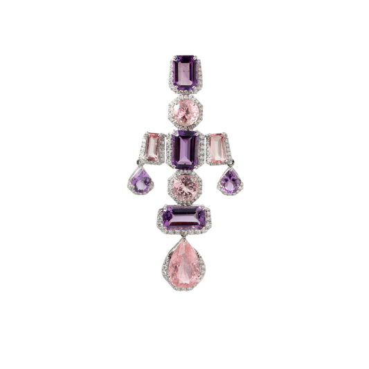 Natural Tourmaline and Amethyst 18K gold necklace front view - NFJSD-1923