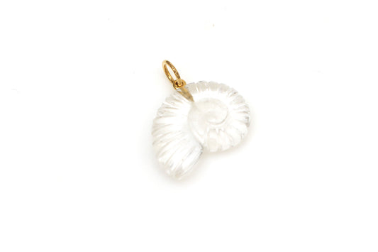 Natural Crystal Carving Shell 18K gold charm front view - NFJSD-1389