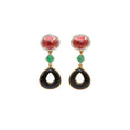 Load image into Gallery viewer, Natural Black Onyx and Tourmaline 18K gold earrings front view - NFJSD-1848
