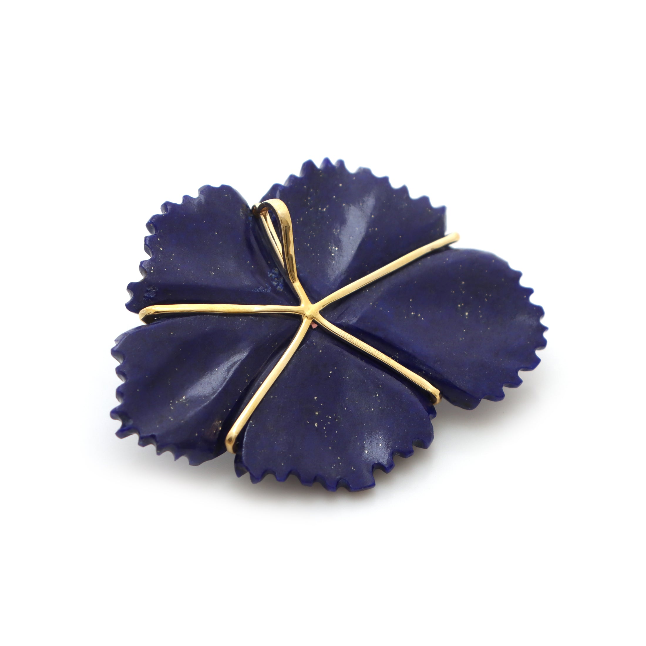 Natural Tourmaline Rectangle Cut and Lapis Carving Flower 14K gold pendant close-up detail - NFJSD-1309