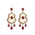 Load image into Gallery viewer, Natural Tourmaline Oval & Drops Cut and Crystal Carving 14K gold earrings top view - NFJSD-1057
