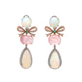 Load image into Gallery viewer, Natural Ethiopian Opal and Emerald 18K gold earrings close-up detail - NFJSD-1752
