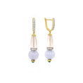 Load image into Gallery viewer, Natural Emerald Round Cabs and Blue Chalcedony Carving Ball 14K gold earrings back view - NFJSD-1132
