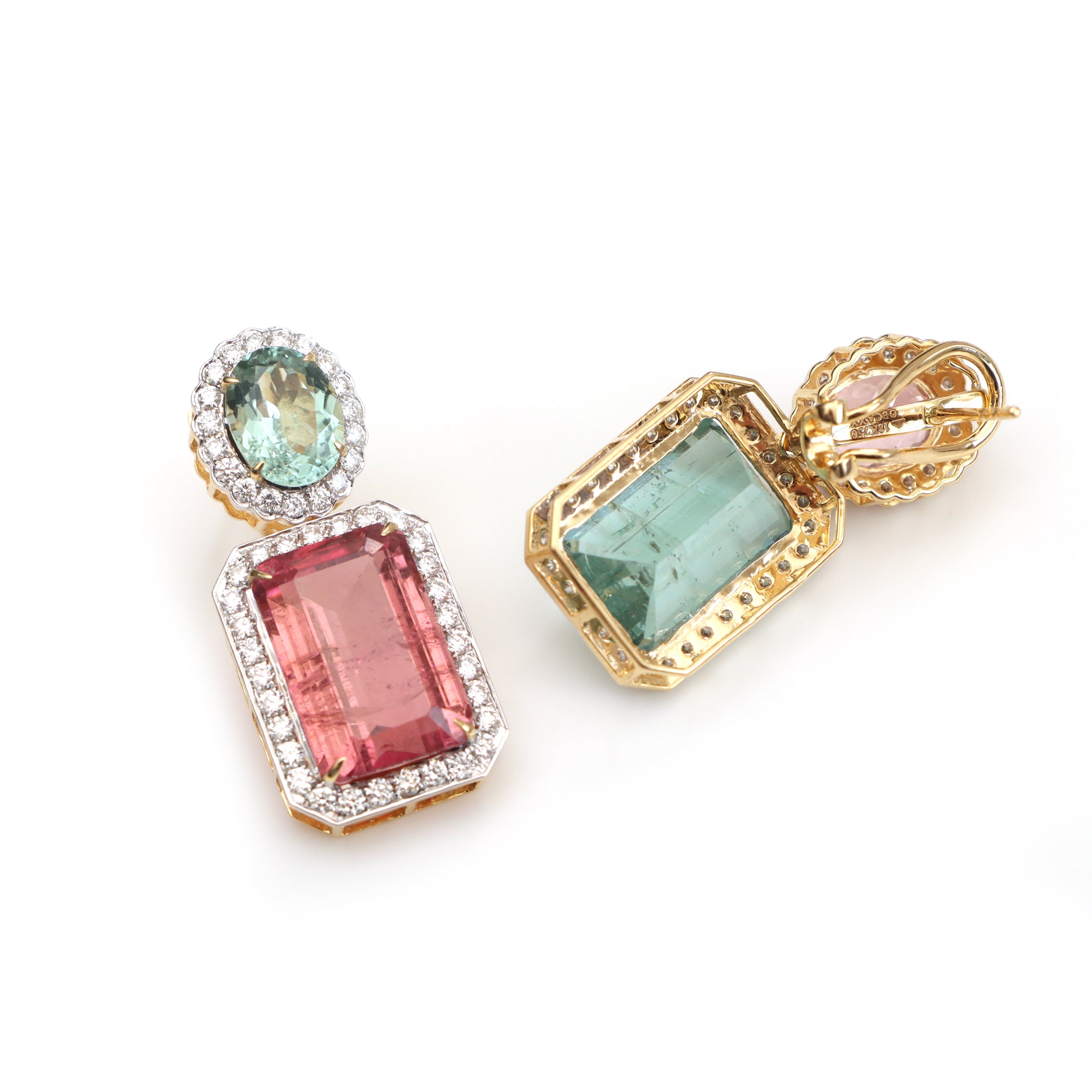 Natural Tourmaline 18K gold earrings on-hand view - NFJSD-1461