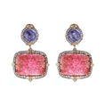 Load image into Gallery viewer, Natural Tourmaline and Tanzanite 18K gold earrings back view - NFJSD-1667
