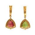 Load image into Gallery viewer, Natural Green Tourmaline and Pink Tourmaline 18K gold earrings close-up detail - NFJSD-1599
