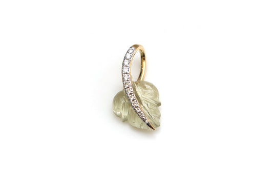 Natural Tourmaline Carving Leaf 14K gold charm front view - NFJSD-1250