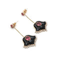 Load image into Gallery viewer, Natural Tourmaline Oval Cut and Black onyx Flower 14K gold earrings top view - NFJSD-1038
