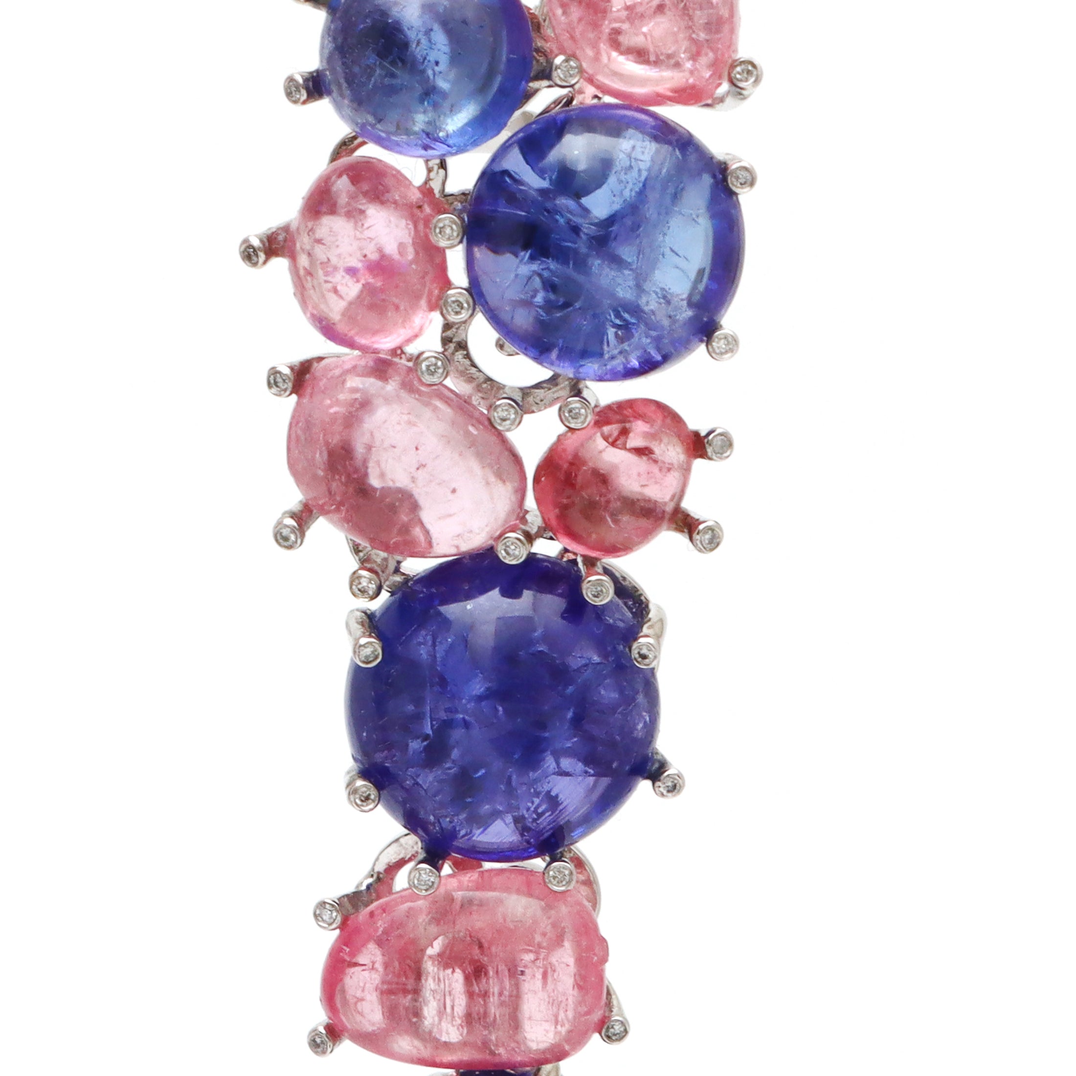 Natural Tourmaline and Tanzanite 18K gold earrings back view - NFJSD-1739