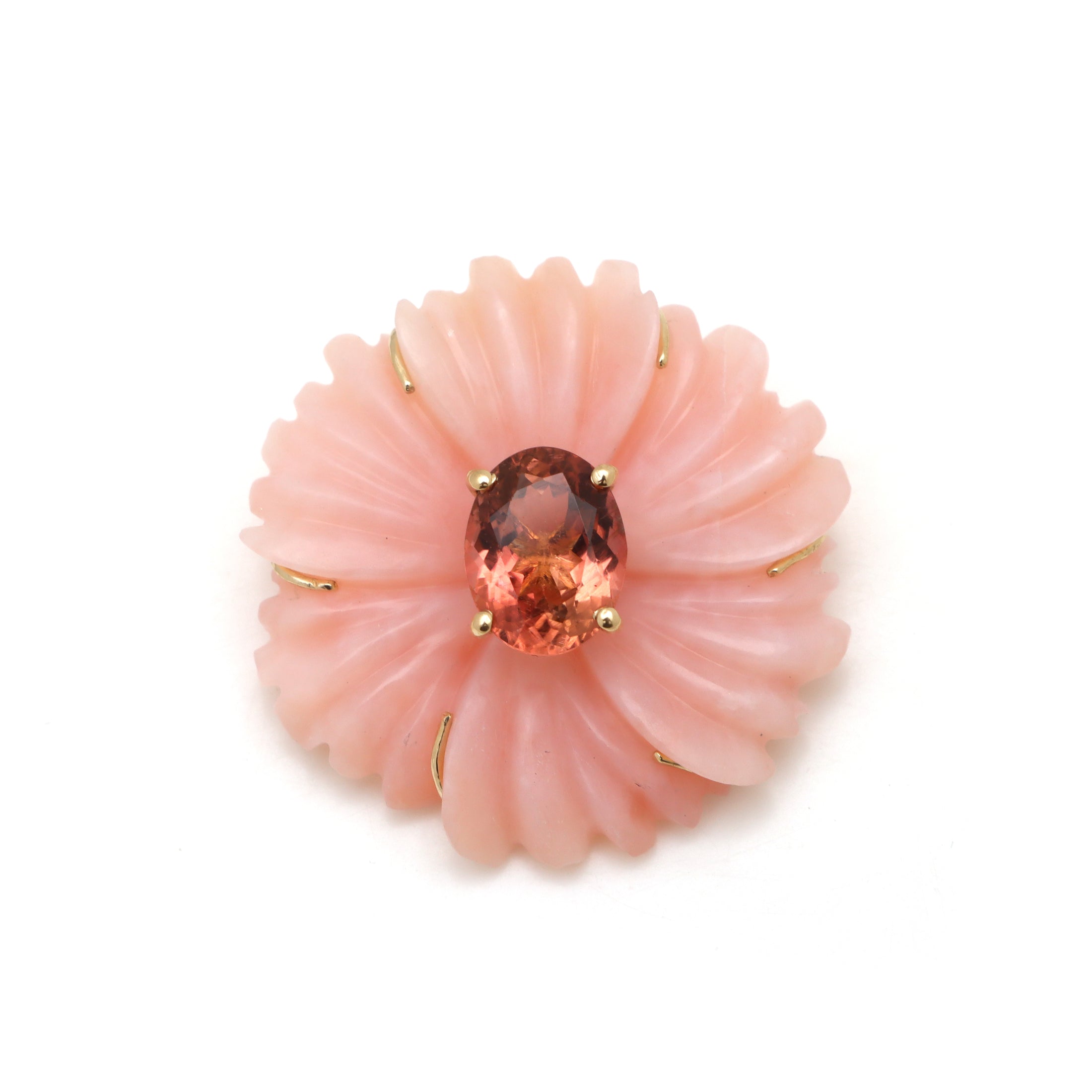 Natural Pink Opal and Tourmaline 14K gold pendant back view - NFJSD-1746
