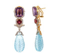 Load image into Gallery viewer, Natural Amethyst and Aquamarine 18K gold earrings close-up detail - NFJSD-1594
