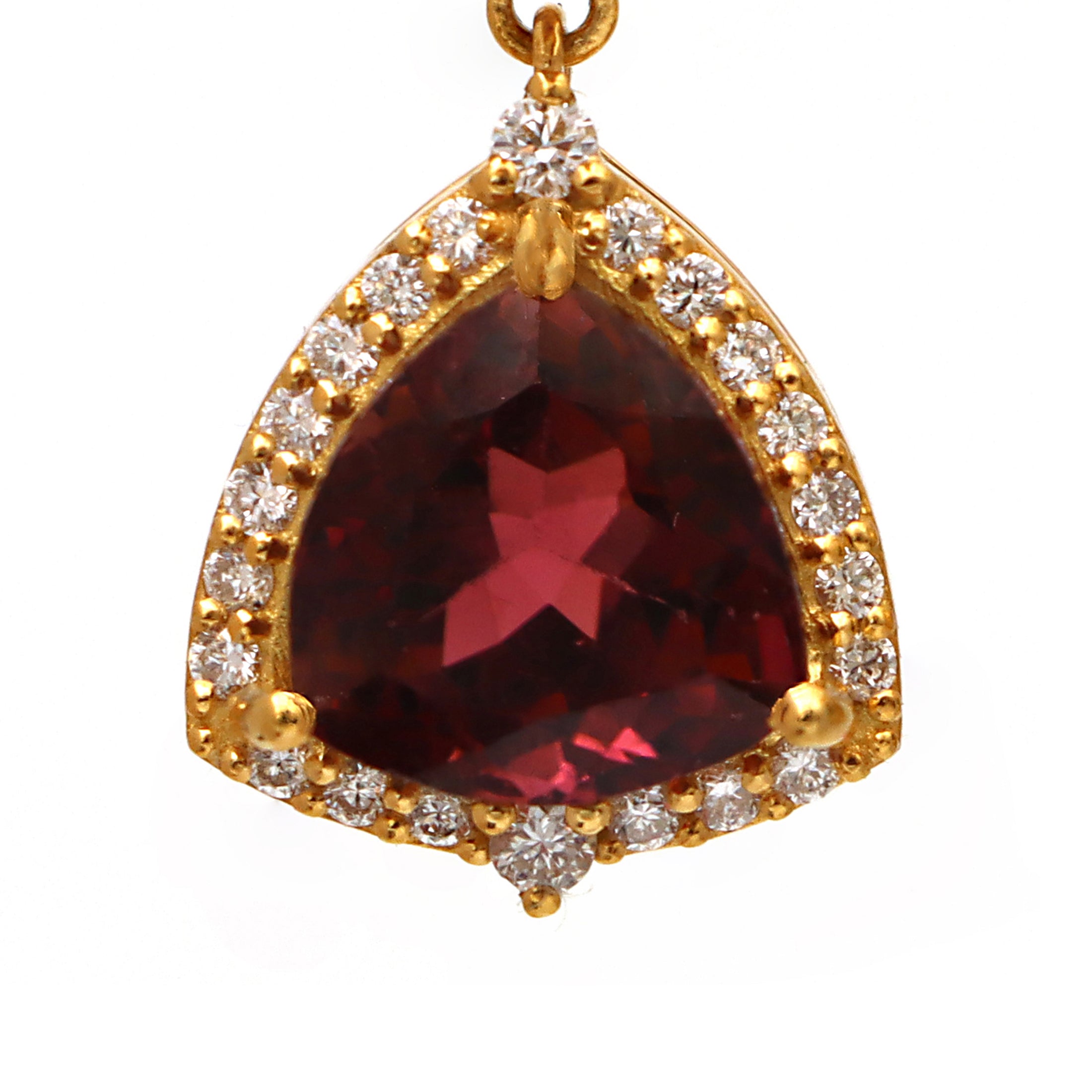 Natural Green Tourmaline and Pink Tourmaline 18K gold earrings side angle - NFJSD-1599