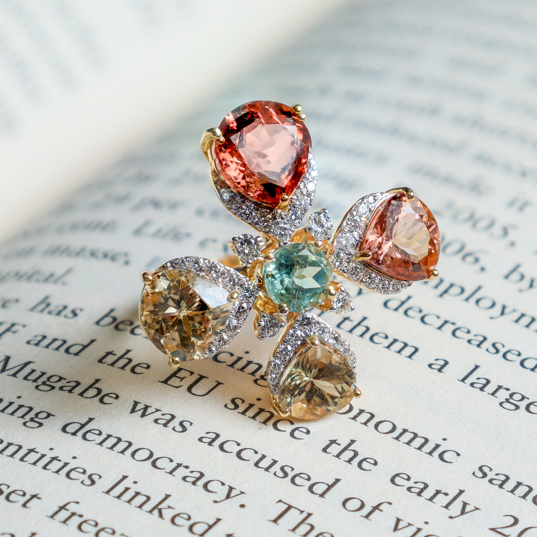 Natural Tourmaline 18K gold ring back view - NFJSD-1609