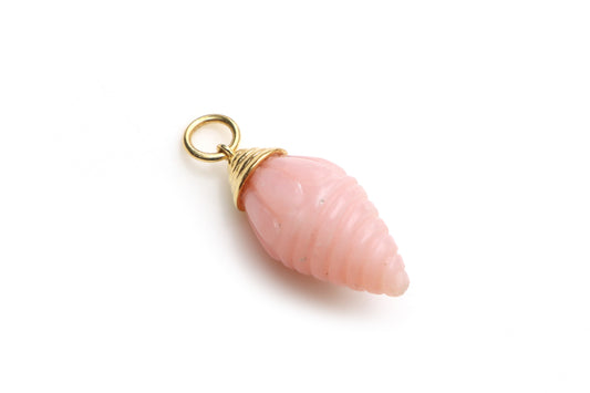 Natural Pink Opal Fancy carving 14K gold charm front view - NFJSD-1331