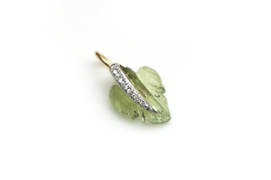 Natural Green Tourmaline Carving Leaf 14K gold charm front view - NFJSD-1252