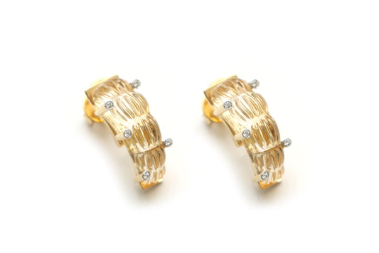 Natural Citrine Carving 14K gold earrings front view - NFJSD-1105