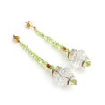 Load image into Gallery viewer, Natural Peridot Round Beads and Crystal Quartz Carving 14K gold earrings top view - NFJSD-1242
