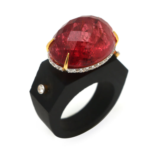 Natural Tourmaline Oval Cut 18K gold ring side angle - NFJSD-1379