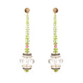 Load image into Gallery viewer, Natural Peridot Round Beads and Crystal Quartz Carving 14K gold earrings side angle - NFJSD-1242
