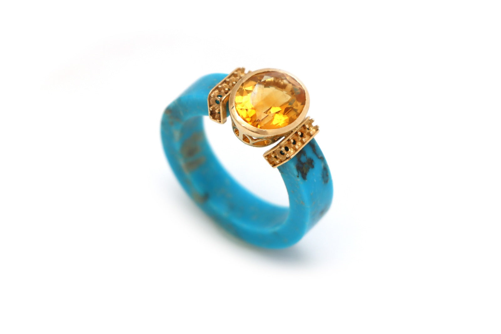 Natural Turquoise and Citrine 14K gold ring front view - NFJSD-1761