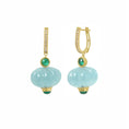 Load image into Gallery viewer, Natural Aquamarine and Emerald 14K gold earrings close-up detail - NFJSD-1919
