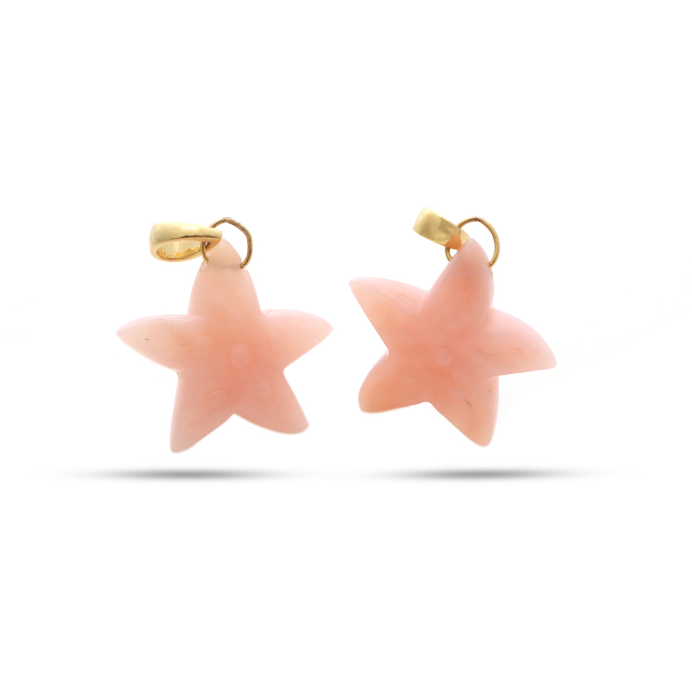Natural Pink Opal Carving Star 14K gold charm side angle - NFJSD-1336