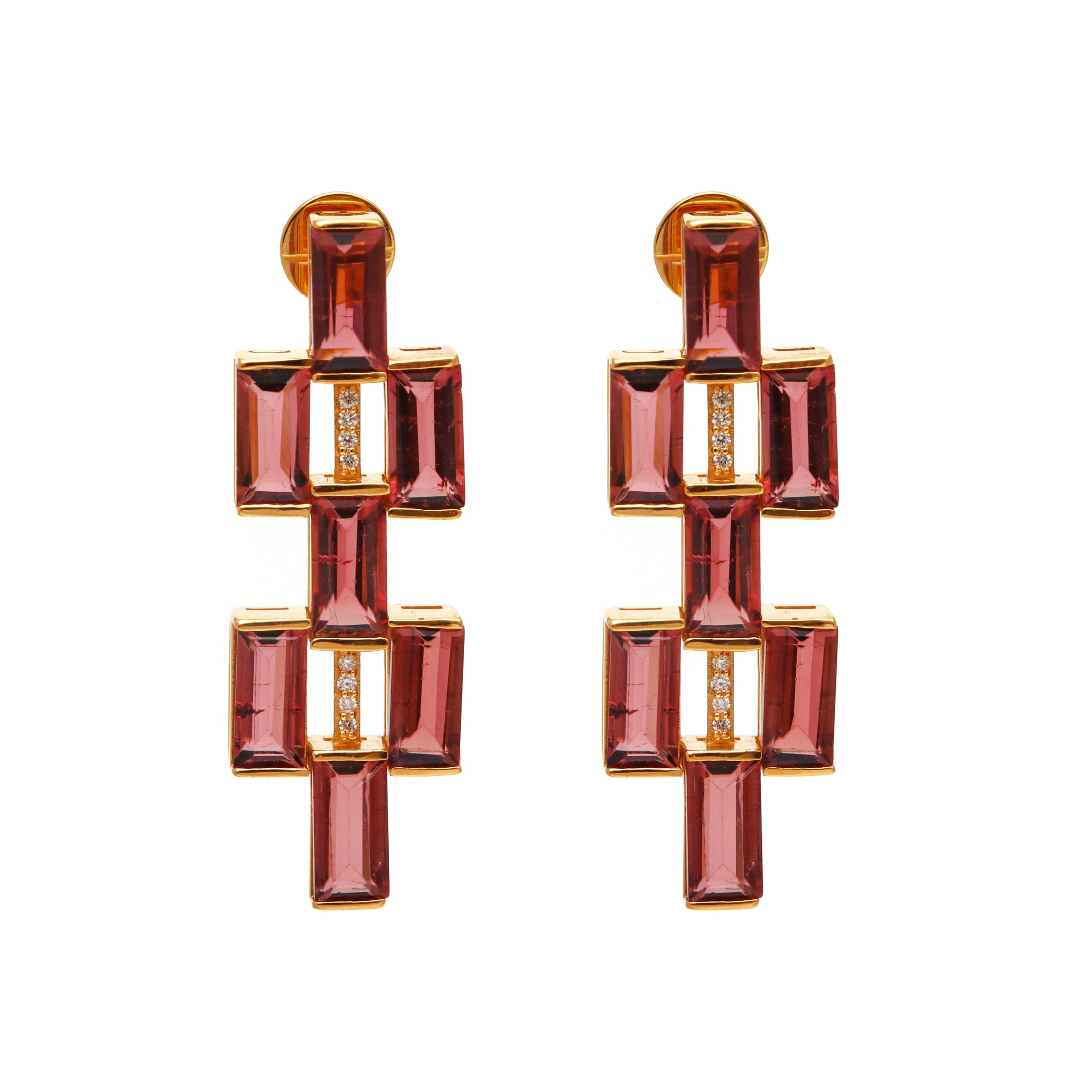 Natural Pink Tourmaline 18K gold earrings front view - NFJSD-1631