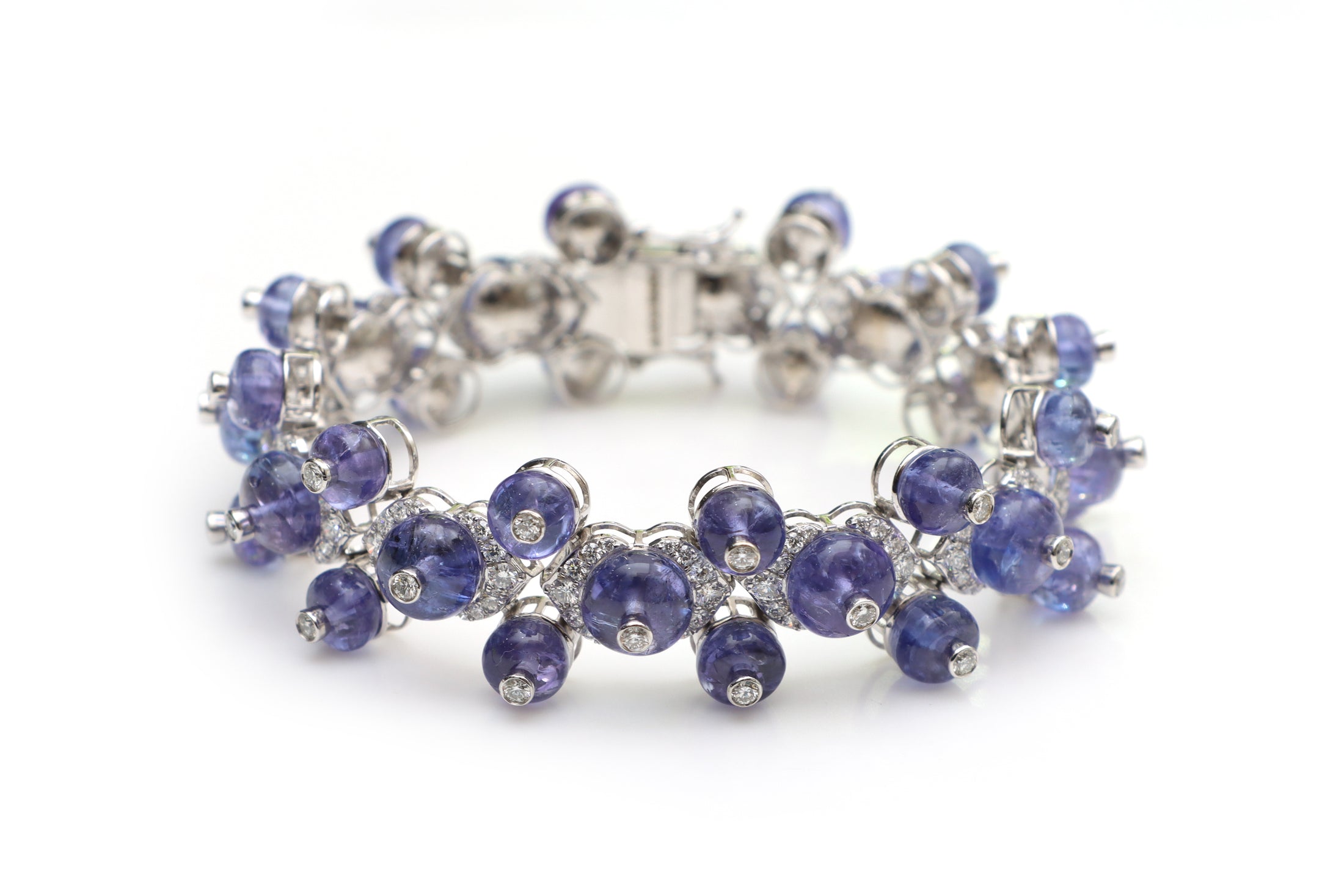 Natural Tanzanite Round Smooth Beads 14K gold bracelet front view - NFJSD-1278