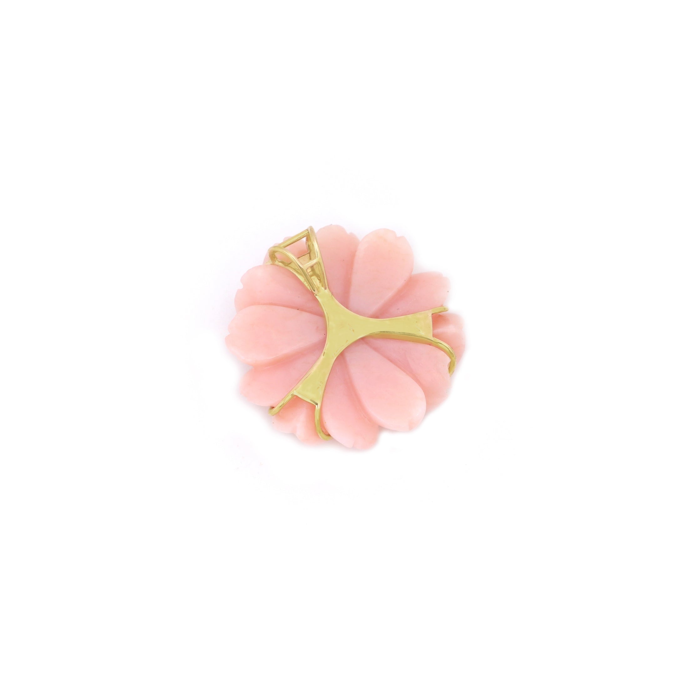 Natural Pink Opal and Tourmaline 14K gold pendant close-up detail - NFJSD-1541